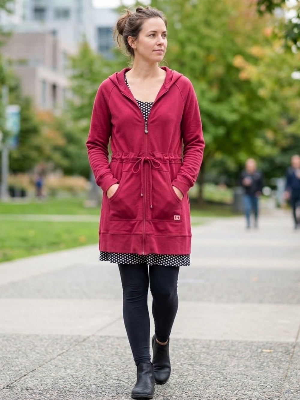 Echorain Crimson Full-Zip Hooded Long Cardigan Jacket Drawstring Waist Size L